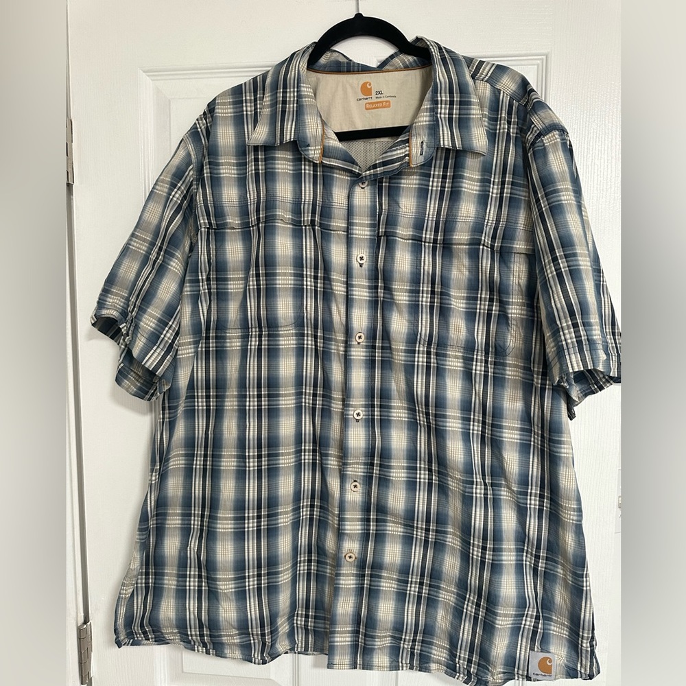 Carhartt Mens Plaid Button Down Shirt 2XL Relaxed Fit Vented